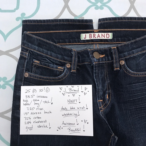 33.5”💙👖LIKE NEW! J BRAND!👖💙25 0 LONG TALL DARK - Picture 6 of 8